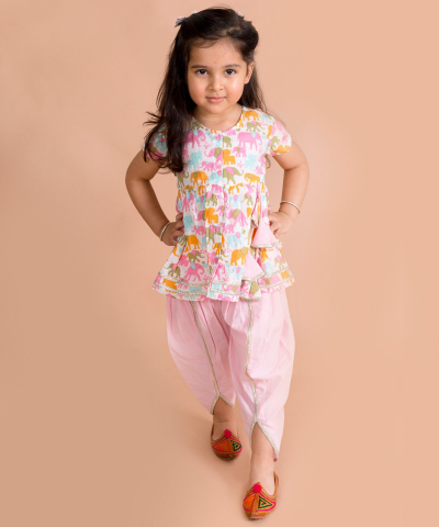 Kids Elephant Print Dhoti Kurta