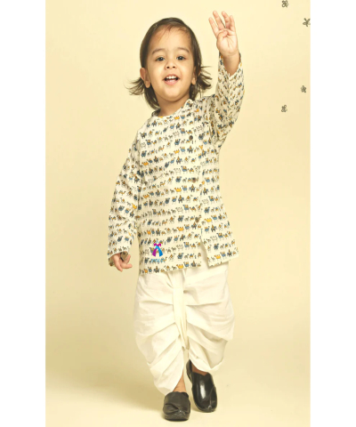 Boys Pure Cotton Printed Dhoti Kurta