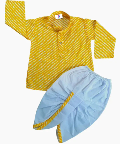 JEXPORT Yellow Leheriya printed Dhoti Kurta Set for Boys